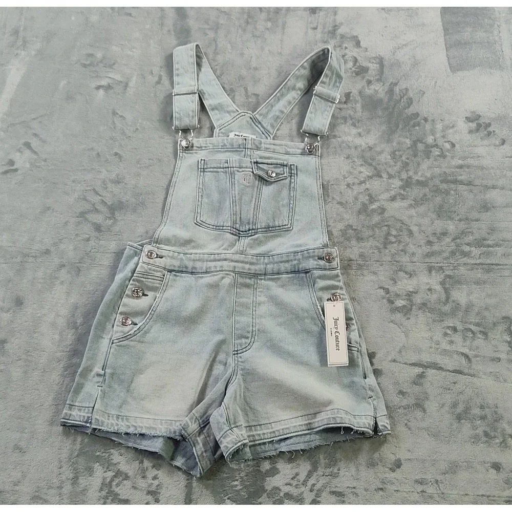 Juicy Couture Women's XS Denim Shortalls Overall Romper Light Wash JC558-OVRL